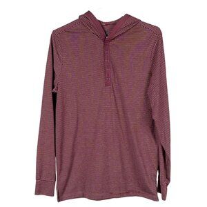 Howe Hoodie Tshirt M Mens Striped Burgundy White Long Sleeve Snaps Rayon Blend